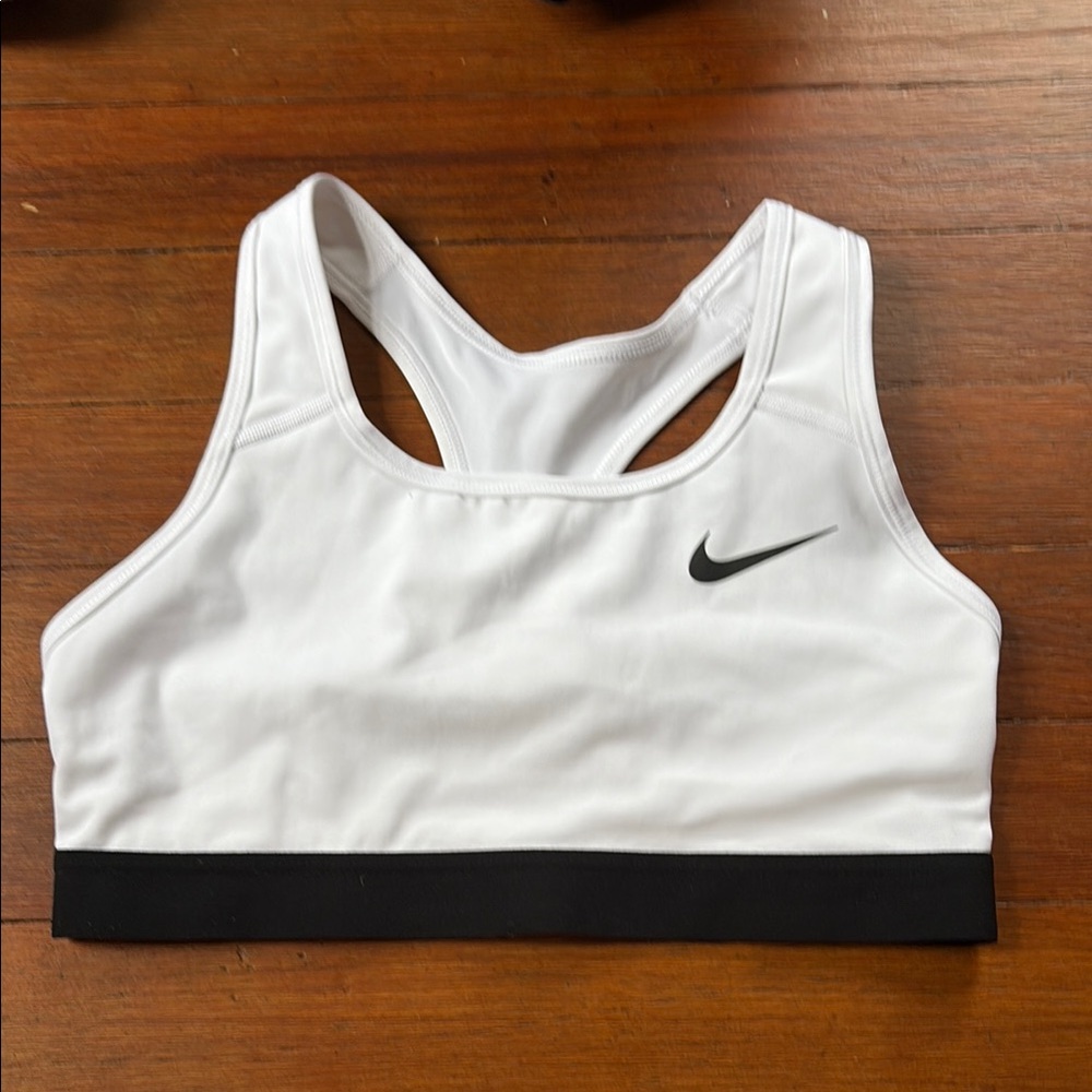 Nike White and Black Sports Bra Racerback Design